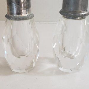 Vintage Heavy Lead Crystal Salt & Pepper Shakers Silver Tone Screw On Lids